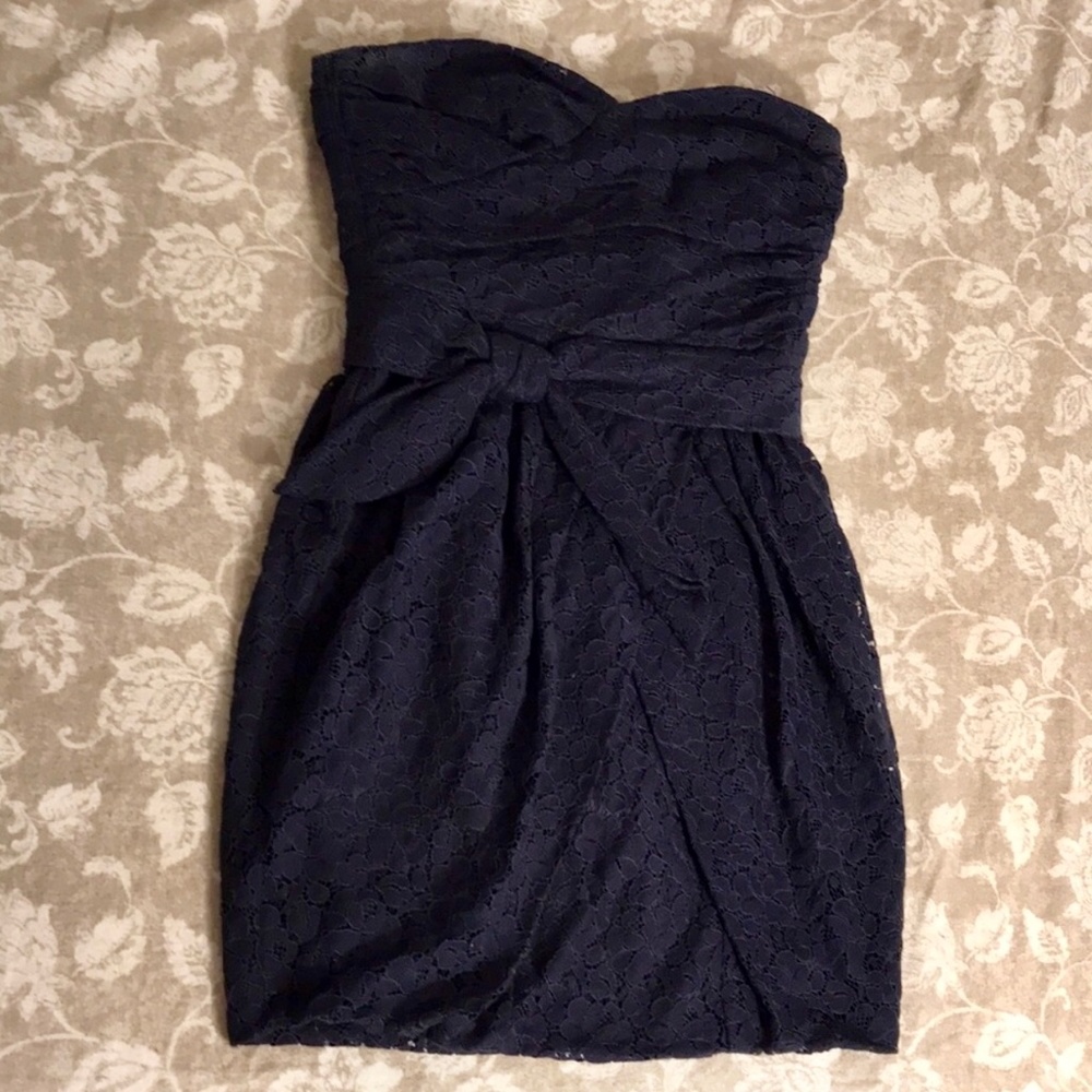 Guess Strapless Navy Floral Dress with Bow